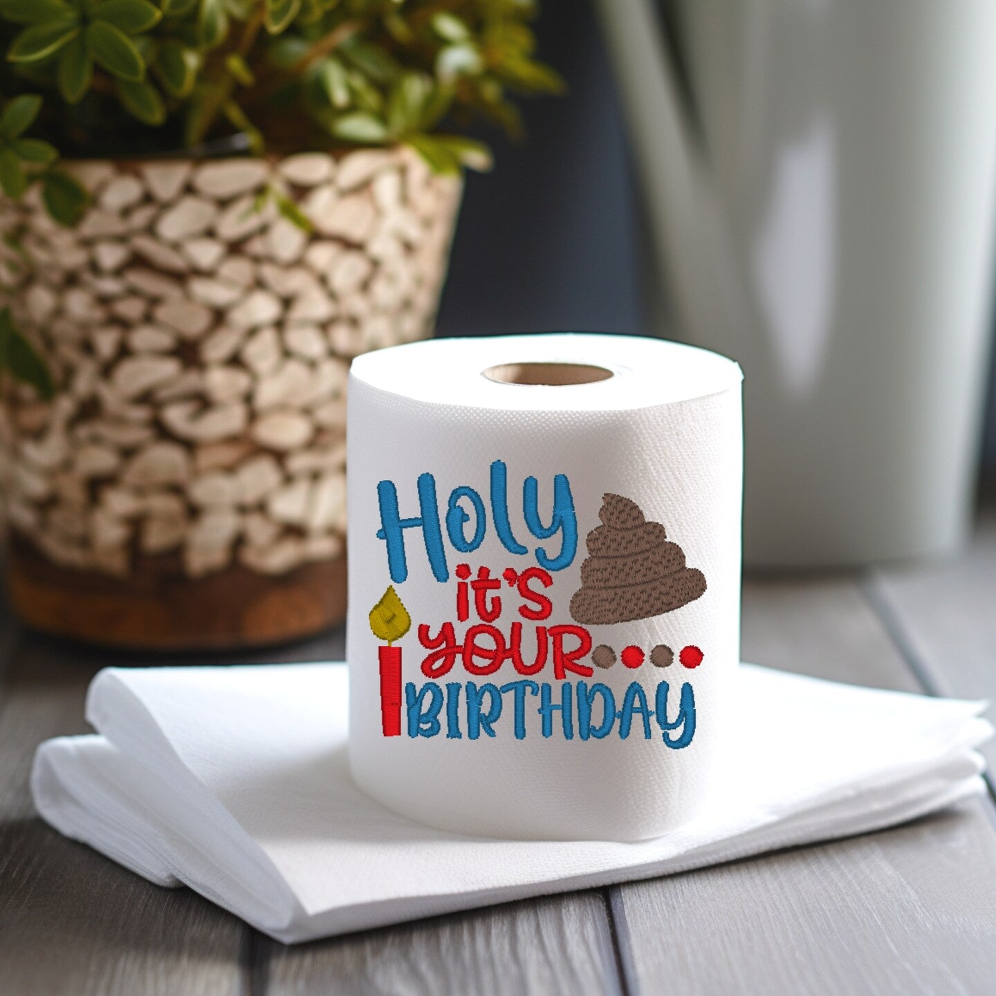 Embroidered Birthday Toilet Paper White Elephant Present Bathroom Humor Home Decor TP Decoration