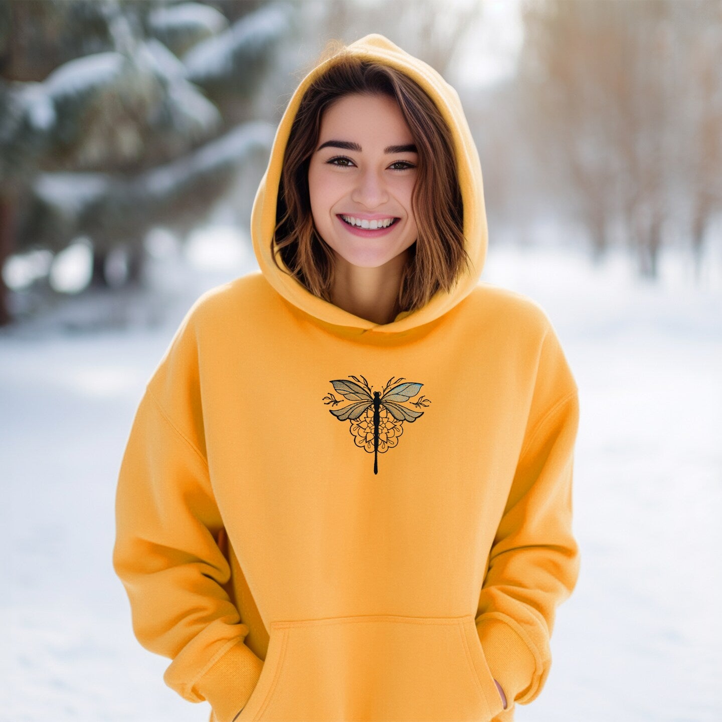 Embroidered Dragon Fly Sweatshirt Sweater Gift Comfy Womens Pullover Present Unisex Hoodie Embroidered Custom Crewneck Sweatshirt for Mom