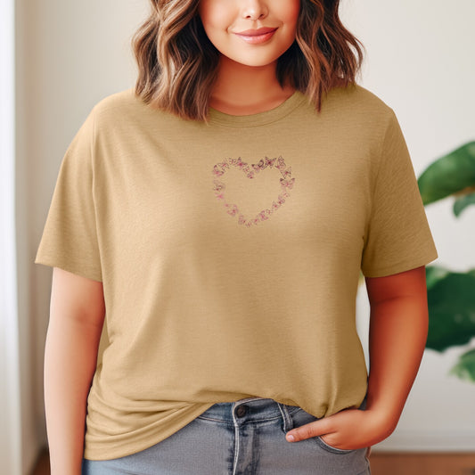 Embroidered Butterfly Heart T-shirt Womens Tee Shirt Gift Unisex Comfy Pullover Shirt Teen Present Embroidered Custom Crewneck T-shirt