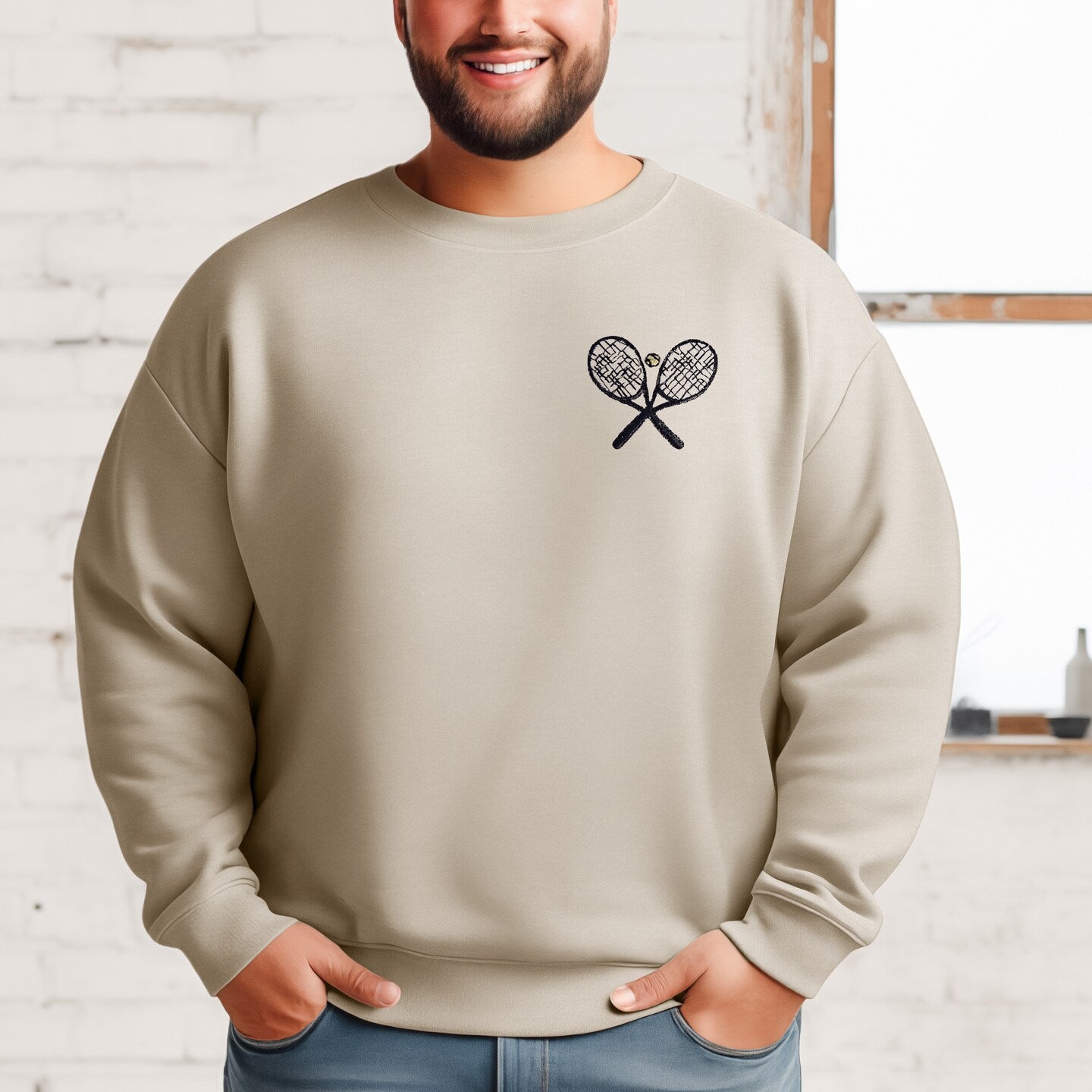 Embroidered Tennis Rackets Sweatshirt Sweater Gift for Women and Men Cute Comfy Pullover Present Unisex Hoodie Embroidered Custom Crewneck