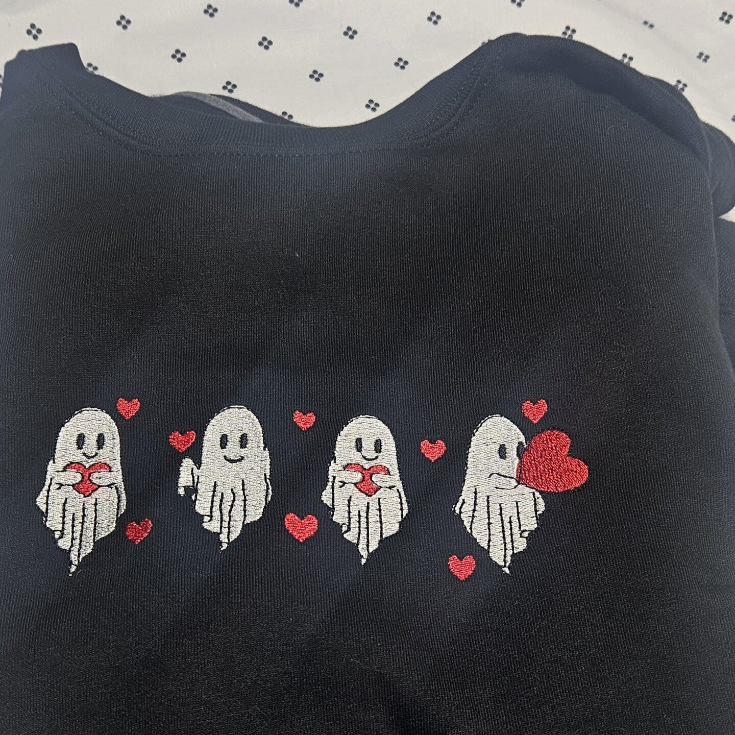 Embroidered Sweatshirt Ghosts and Hearts Mothers Day Gift Soft Comfy Sweater Gift Custom Unisex Hoodie Custom Crewneck Present