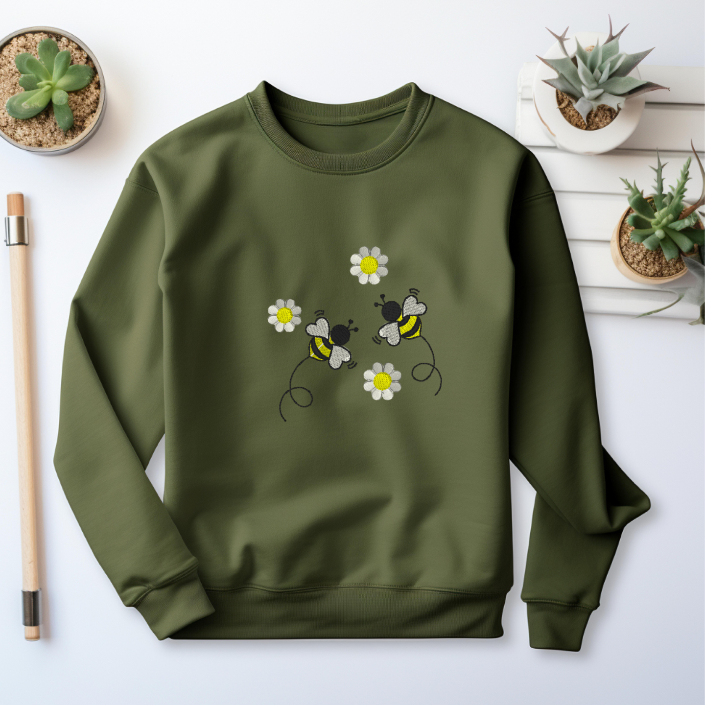 Embroidered Sweatshirt Bees and Daisies Mother's Day Gift Soft Comfy Sweater Gift Custom Unisex Hoodie Custom Crewneck Nature Lovers Present