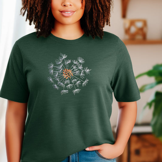 Embroidered Dandelion T-shirt Fun Mother's Day Shirt Gift Soft Comfy Pullover Tee Unisex Custom Crewneck Shirt