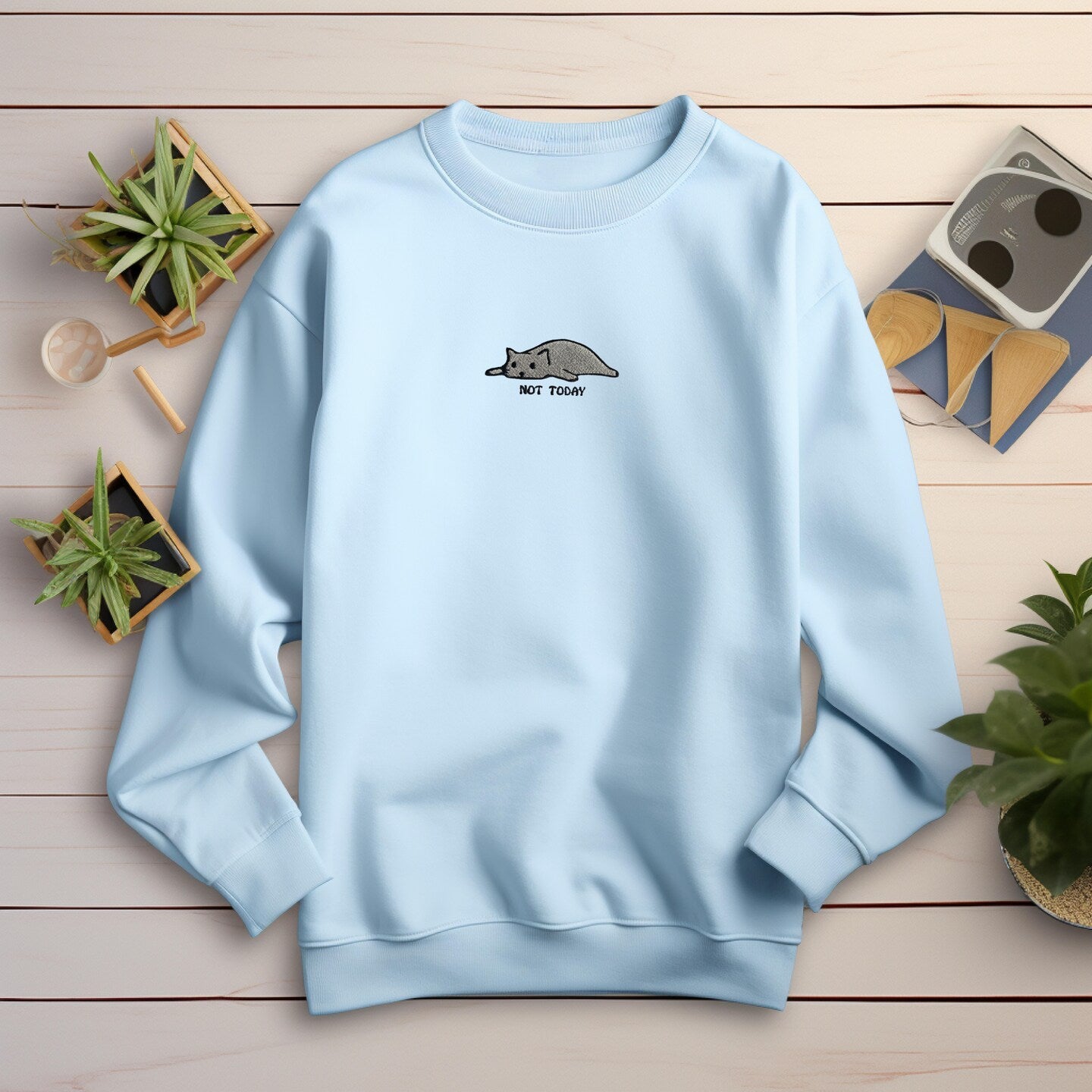 Embroidered Sweatshirt Not Today Cat Lovers Sweater Gift Womens Pullover Present Unisex Hoodie Embroidered Custom Crewneck Sweatshirt