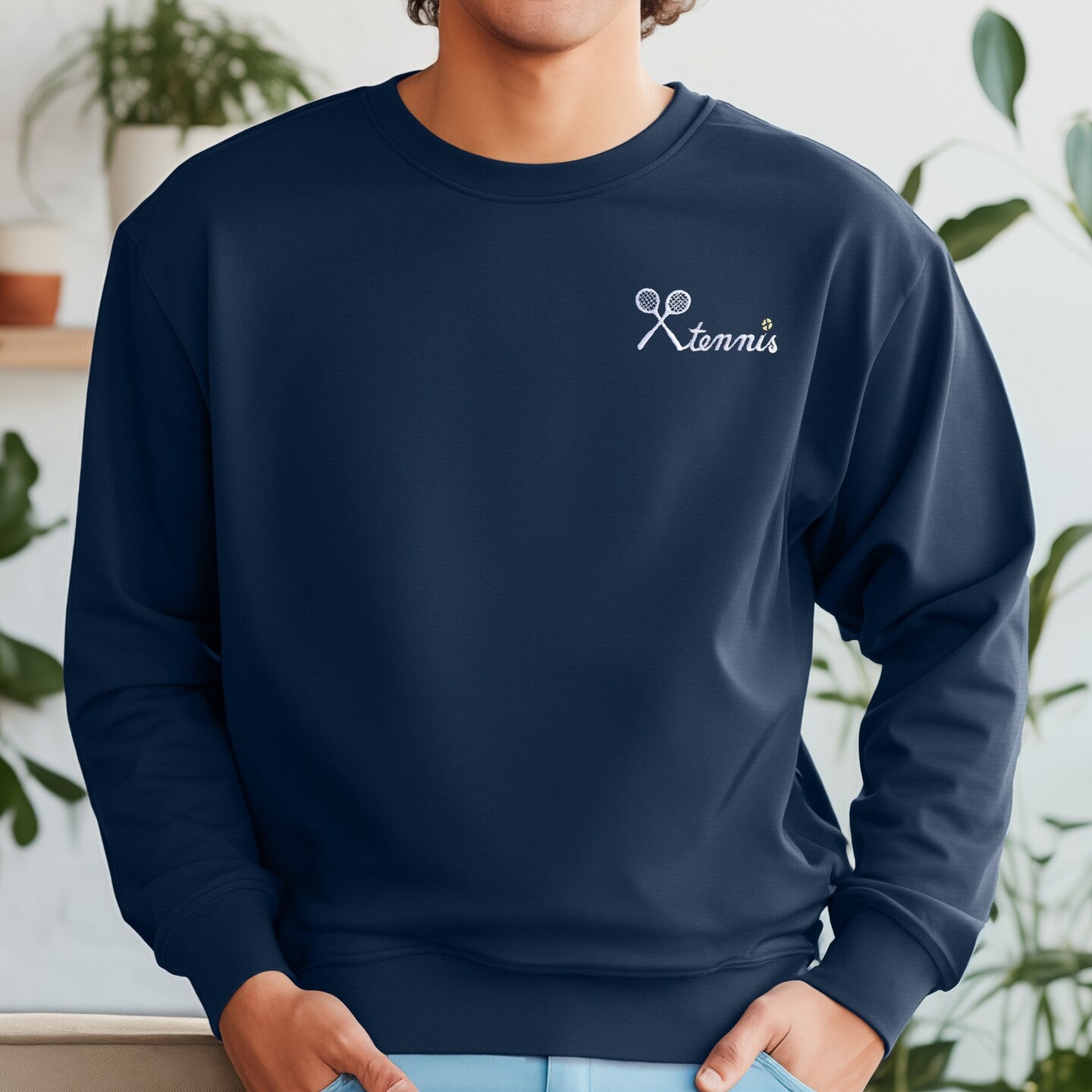 Embroidered Tennis Sweatshirt Sweater Comfy Gift Women's and Men's Pullover Present Unisex Hoodie Embroidered Custom Crewneck Sweatshirt