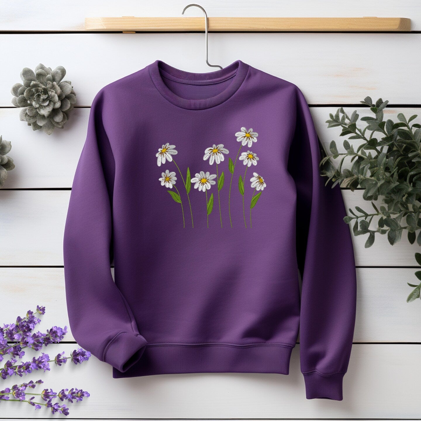 Embroidered Sweatshirt Daisies Flower Lover Sweater Gift Floral Pullover Gardner Present Unisex Hoodie Custom Crewneck