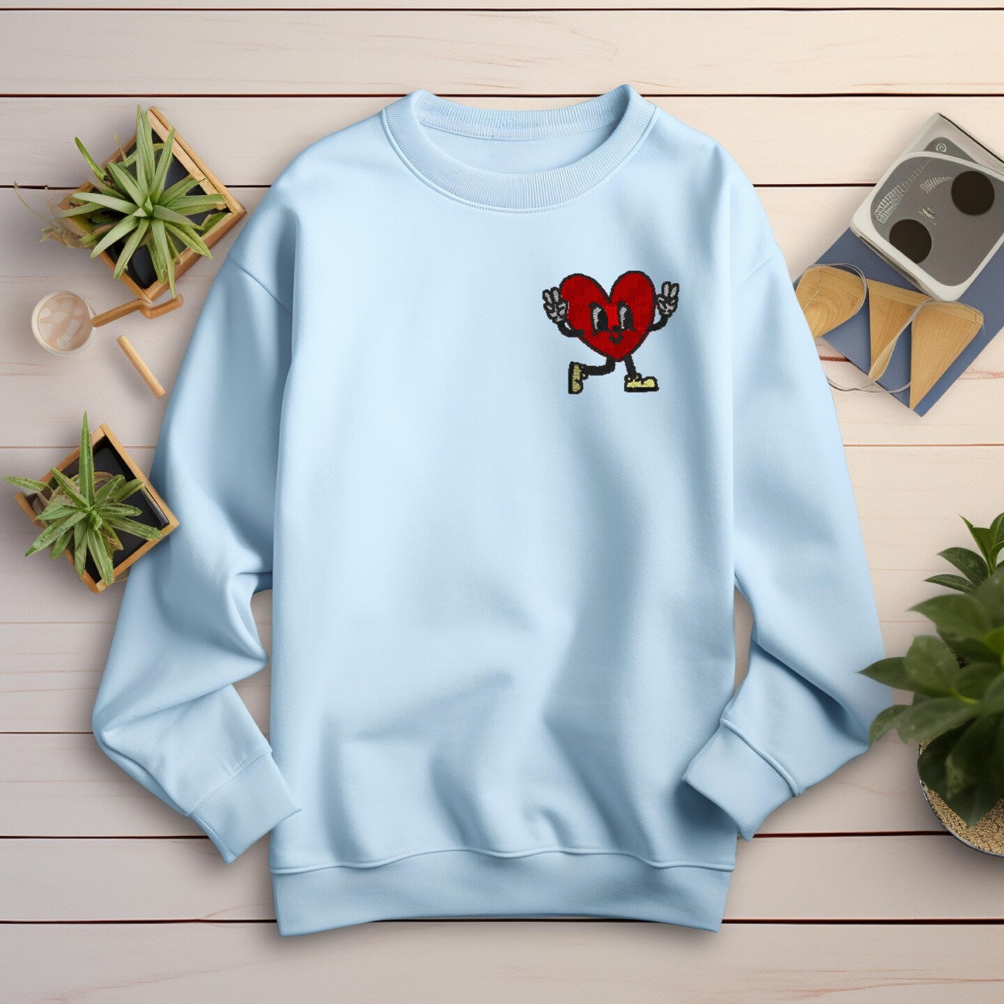 Embroidered Sweatshirt Walking Heart Mother's Day Sweater Gift Soft Comfy Pullover Present Unisex Hoodie Custom Crewneck