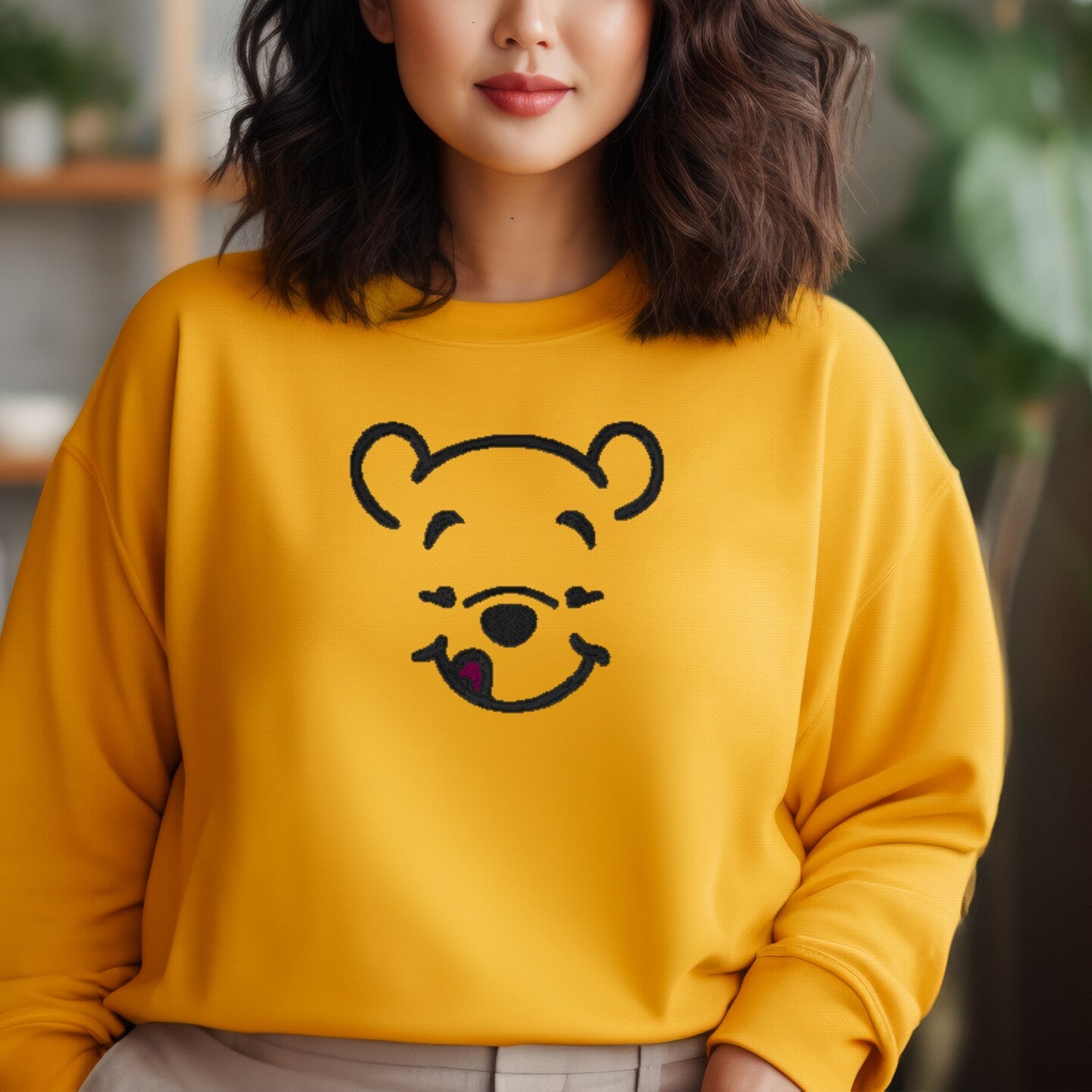 Embroidered Sweatshirt Pooh Fun Mother's Day Gift Soft Comfy Sweater Present Unisex Hoodie Custom Crewneck Sweatshirt