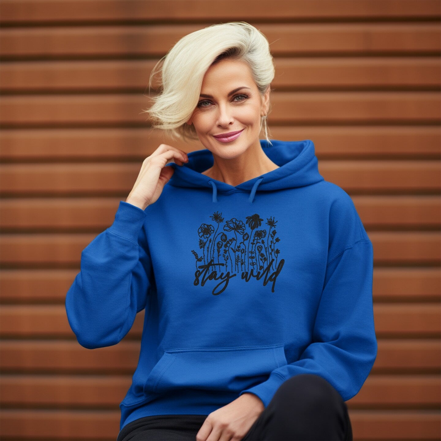 Embroidered Sweatshirt Stay Wild Flower Mother's Day Gift Soft Comfy Sweater Present Unisex Hoodie Custom Crewneck Sweatshirt