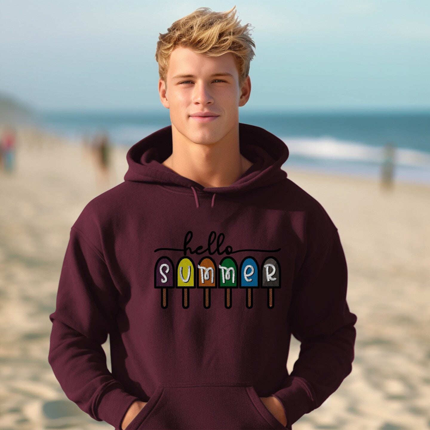 Embroidered Sweatshirt Hello Summer Fun Mother's Day Gift Soft Comfy Sweater Present Unisex Hoodie Custom Crewneck Sweatshirt