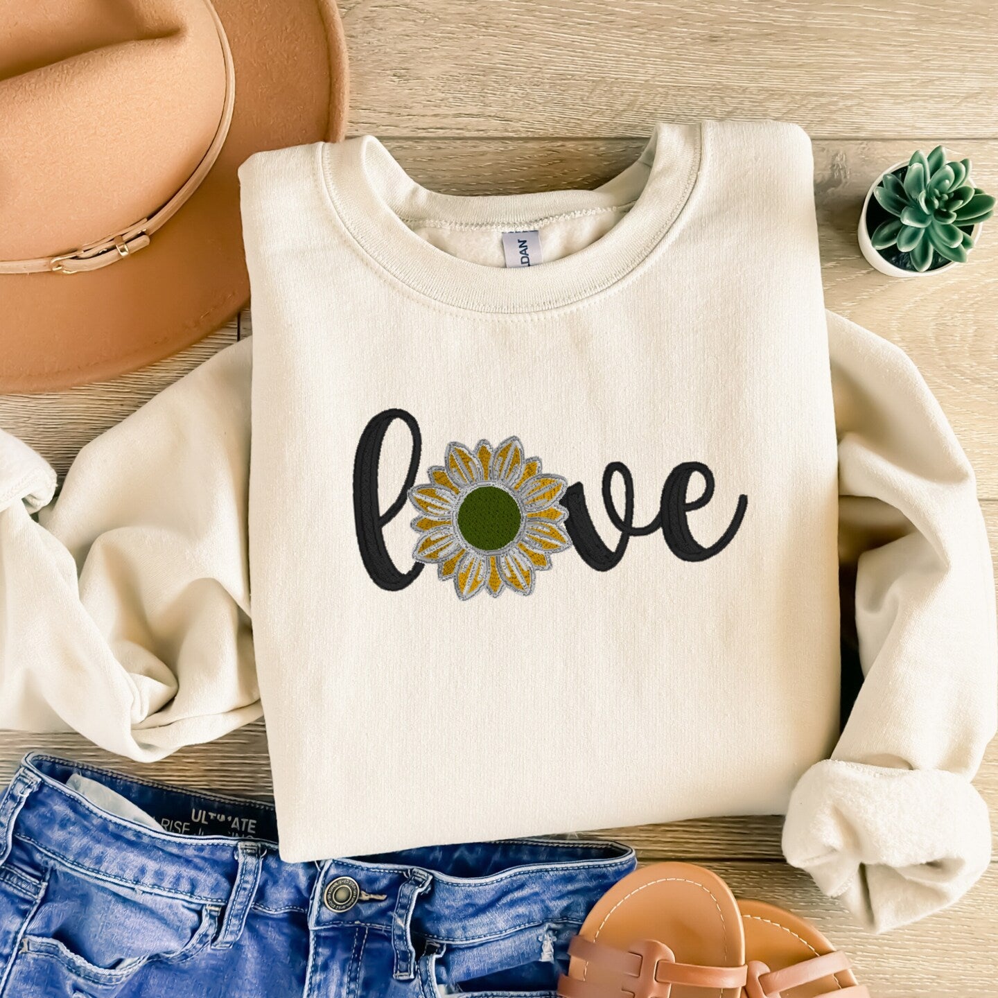 Embroidered Sweatshirt Sunflower Love Fun Mother's Day Gift Soft Comfy Sweater Present Unisex Hoodie Custom Crewneck Nature Lovers Gift