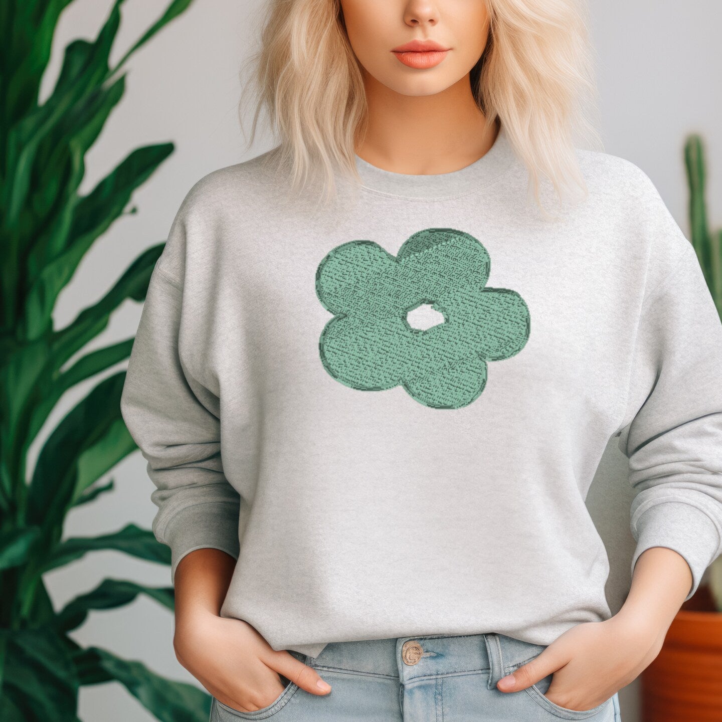 Embroidered Sweatshirt Flower Fun Mother's Day Gift Soft Comfy Sweater Present Unisex Hoodie Custom Crewneck Sweatshirt