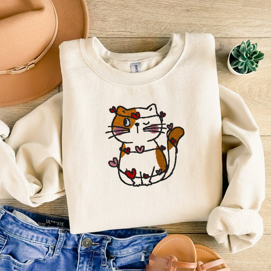 Embroidered Sweatshirt Adorable Cat Pet Lovers Present Mother's Day Gift Soft Comfy Sweater Gift Custom Unisex Hoodie Custom Crewneck