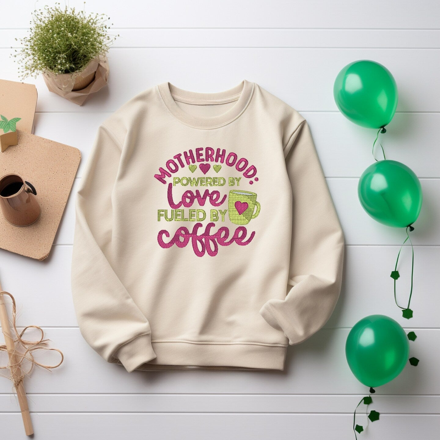 Embroidered Sweatshirt Motherhood is Fueled by Coffee Mother's Day Gift Soft Sweater Present Unisex Hoodie Custom Crewneck Sweatshirt