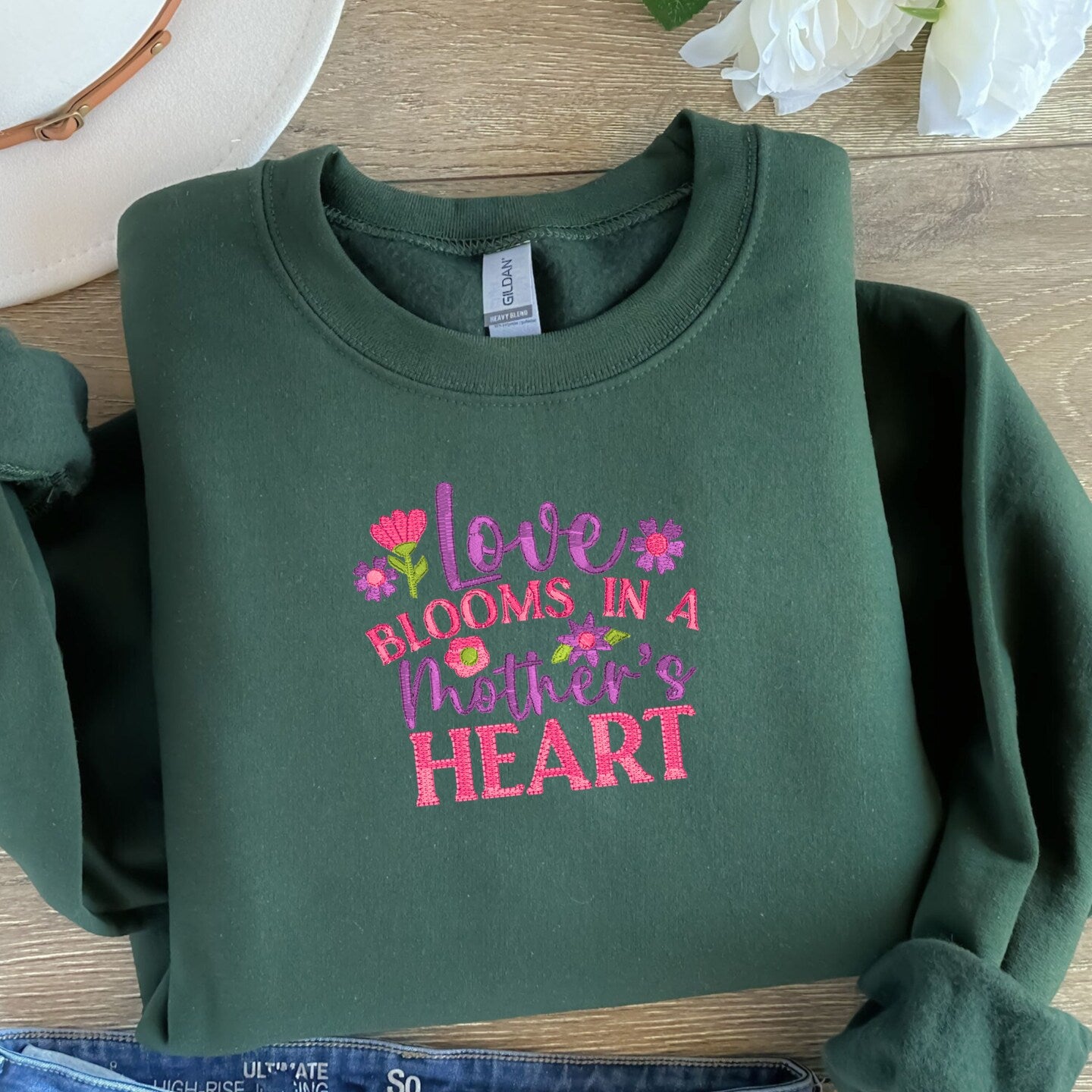 Embroidered Sweatshirt Love Blooms Mother's Day Gift Soft Comfy Sweater Present Unisex Hoodie Custom Crewneck Sweatshirt