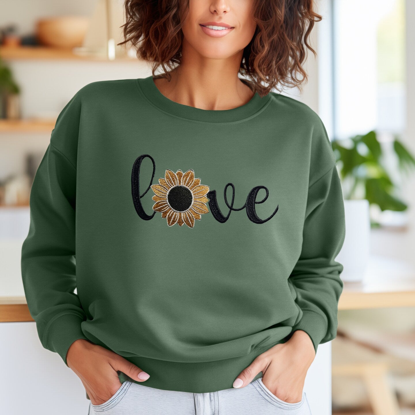 Embroidered Sweatshirt Sunflower Love Fun Mother's Day Gift Soft Comfy Sweater Present Unisex Hoodie Custom Crewneck Nature Lovers Gift