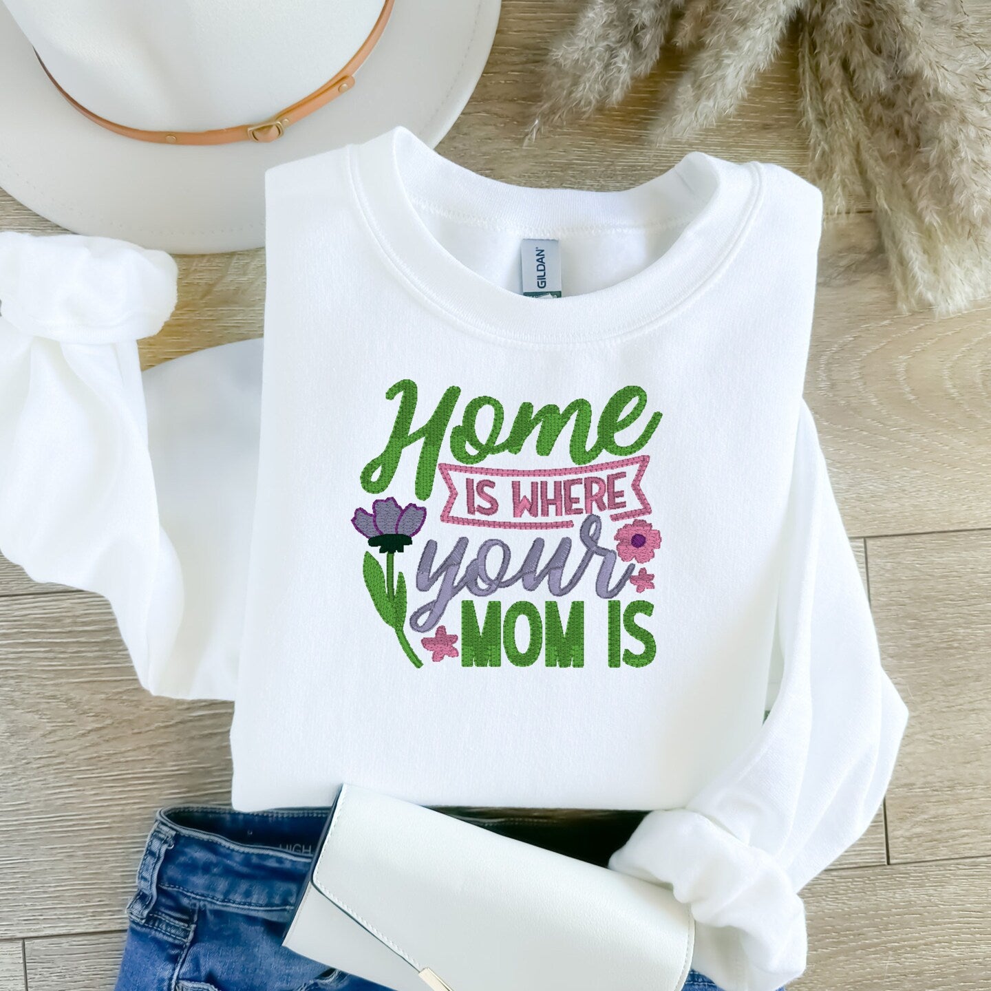 Embroidered Sweatshirt Home Is Where Mother's Day Gift Soft Comfy Sweater Present Unisex Hoodie Custom Crewneck Sweatshirt