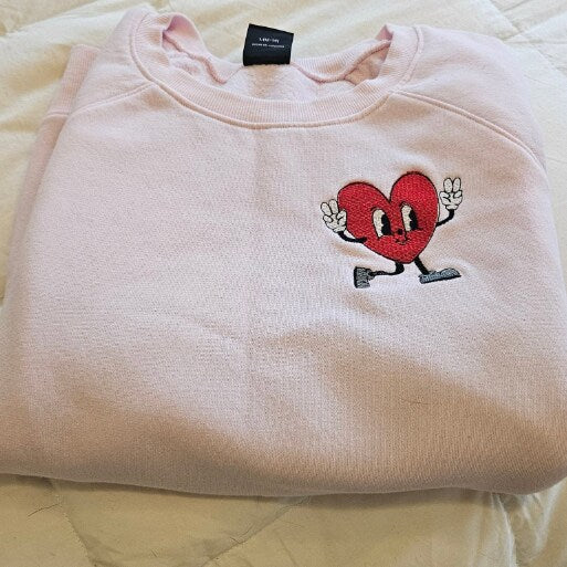 Embroidered Sweatshirt Walking Heart Mother's Day Sweater Gift Soft Comfy Pullover Present Unisex Hoodie Custom Crewneck