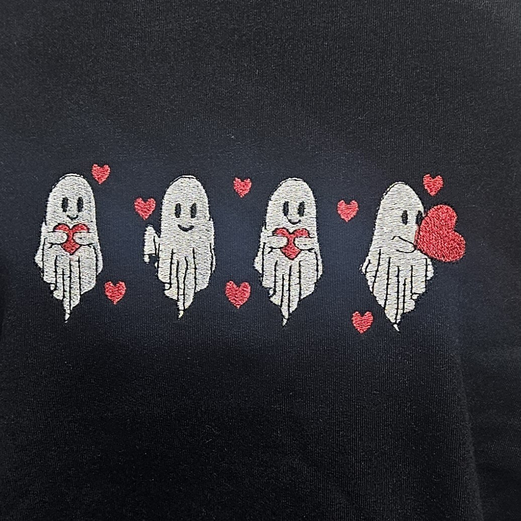 Embroidered Sweatshirt Ghosts and Hearts Mothers Day Gift Soft Comfy Sweater Gift Custom Unisex Hoodie Custom Crewneck Present