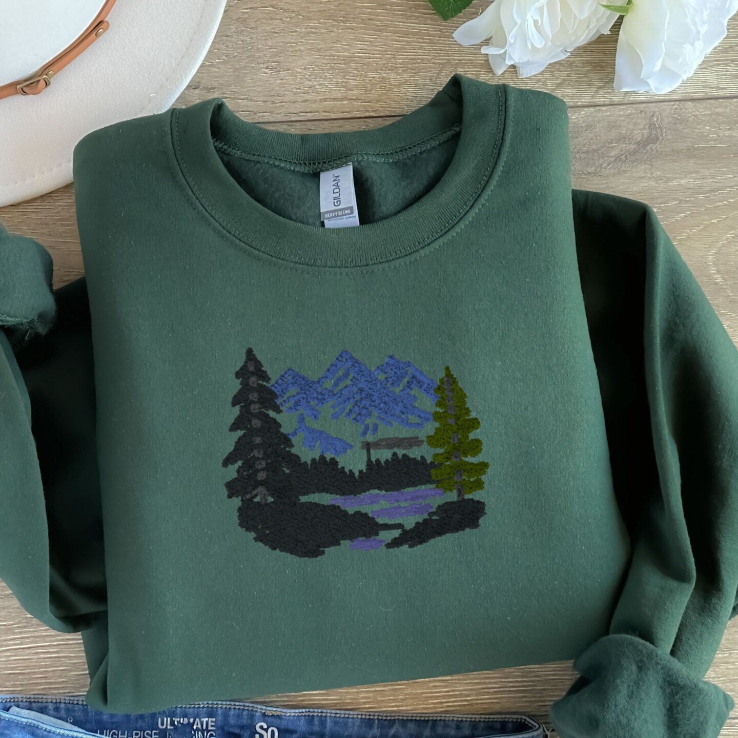 Embroidered Sweatshirt Scenic Mountain  Mother's Day Gift Soft Comfy Sweater Present Unisex Hoodie Custom Crewneck Nature Lovers