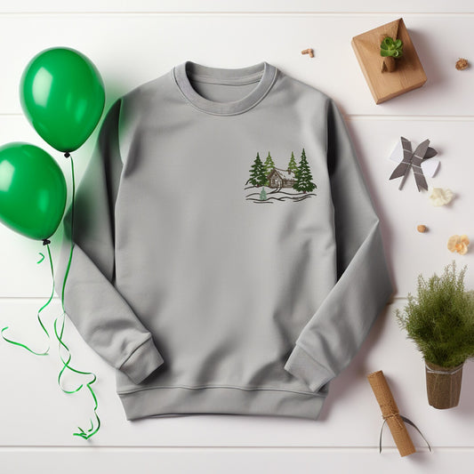 Embroidered Sweatshirt Cabin in the Woods Soft Comfy Sweater Gift Custom Unisex Hoodie Custom Crewneck Nature Lover Present