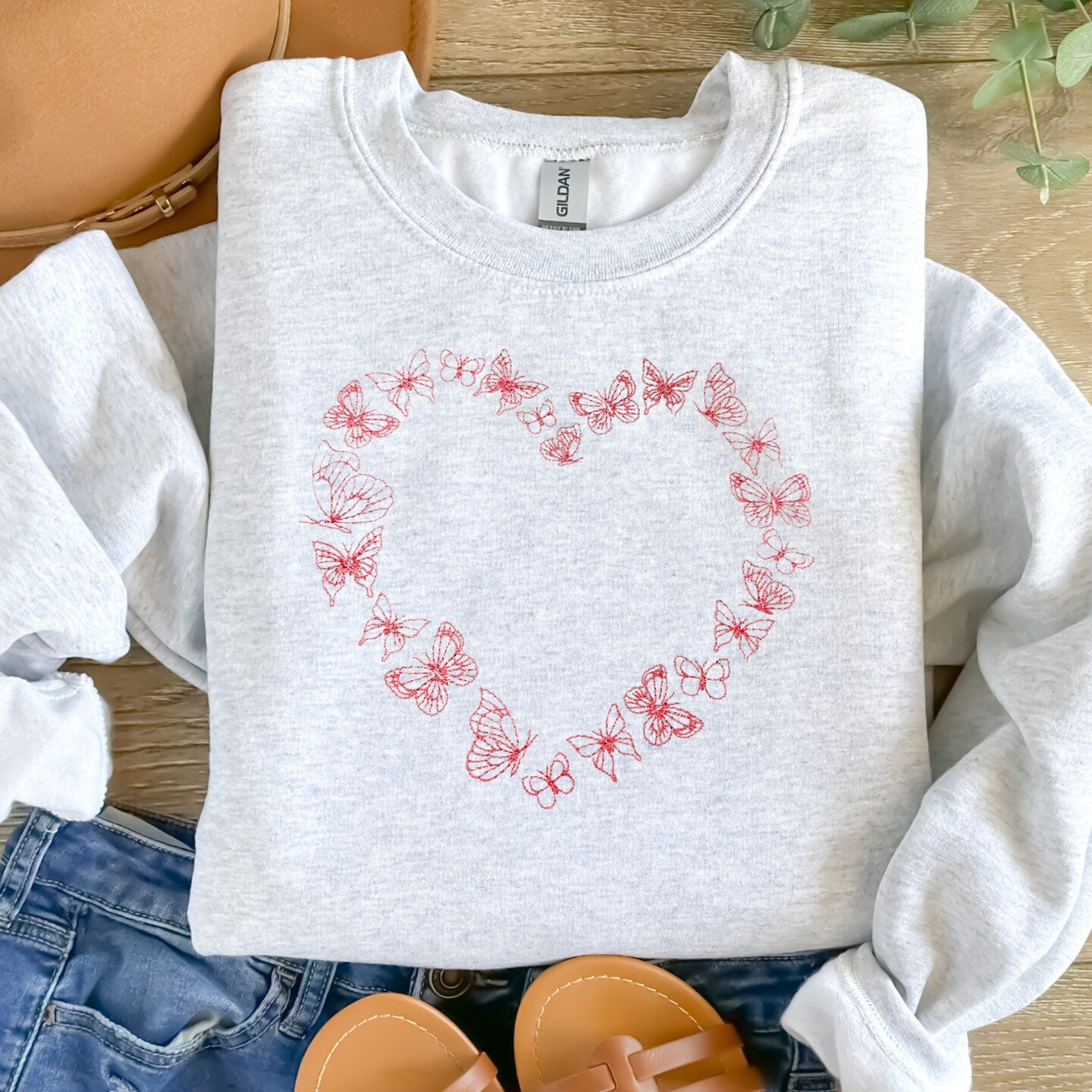 Embroidered Sweatshirt Butterfly Heart Mother's Day Gift Soft Comfy Mom Sweater Present Unisex Hoodie Custom Crewneck Sweatshirt