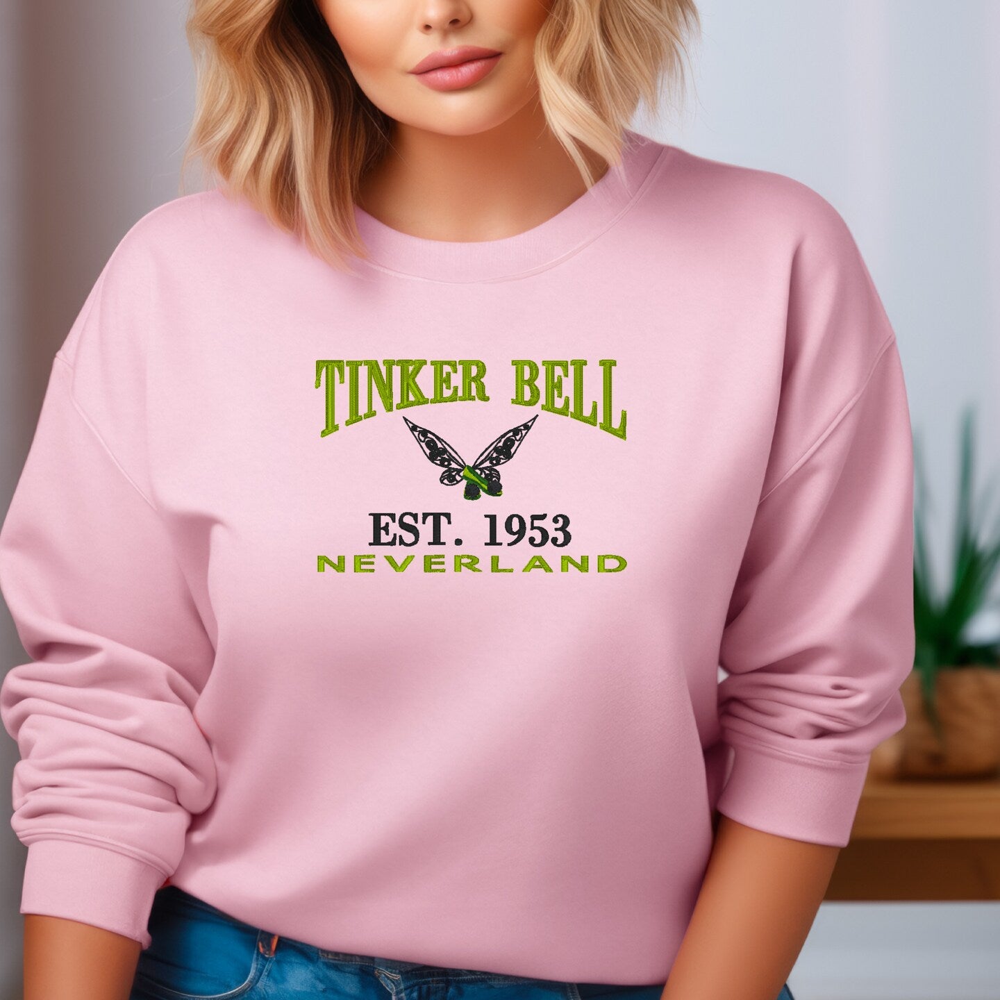 Embroidered Sweatshirt Tinkerbell Neverland Fun Mother's Day Gift Soft Comfy Sweater Present Unisex Hoodie Custom Crewneck Sweatshirt