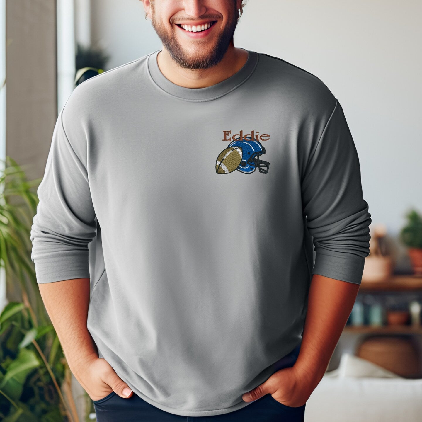 Personalized Embroidered Sweatshirt Football Player Gift Father's Day Gift Soft Comfy Pullover Present Sweater Unisex Hoodie Custom Crewneck