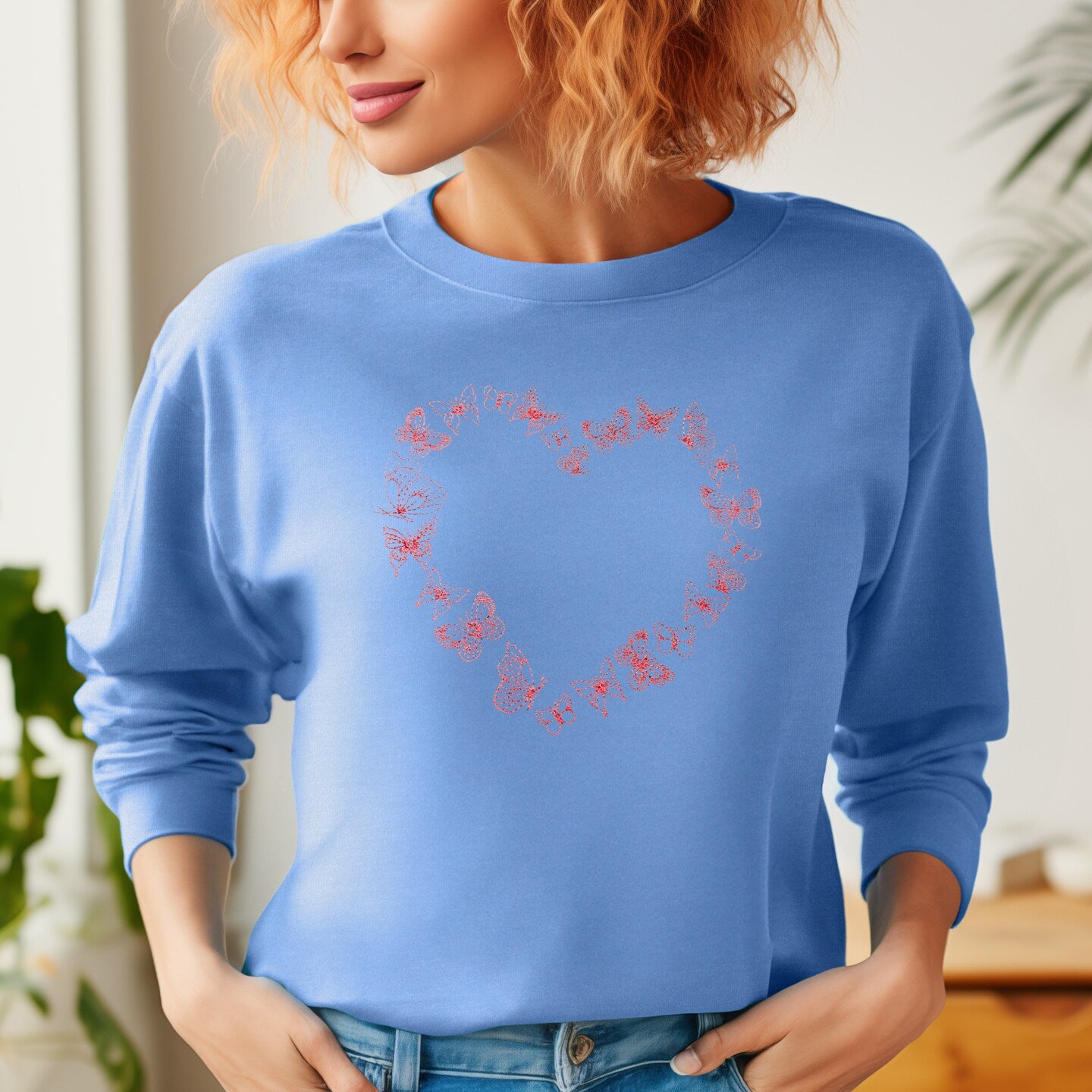 Embroidered Sweatshirt Butterfly Heart Mother's Day Gift Soft Comfy Mom Sweater Present Unisex Hoodie Custom Crewneck Sweatshirt