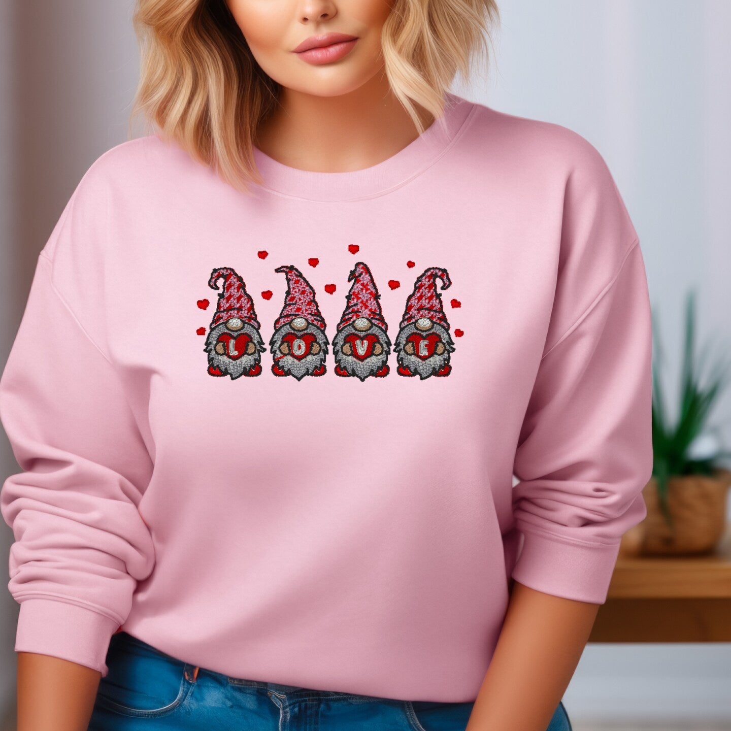 Embroidered Sweatshirt Love Gnomes Fun Mother's Day Gift Soft Comfy Sweater Present Unisex Hoodie Custom Crewneck Sweatshirt