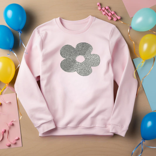 Embroidered Sweatshirt Flower Fun Mother's Day Gift Soft Comfy Sweater Present Unisex Hoodie Custom Crewneck Sweatshirt