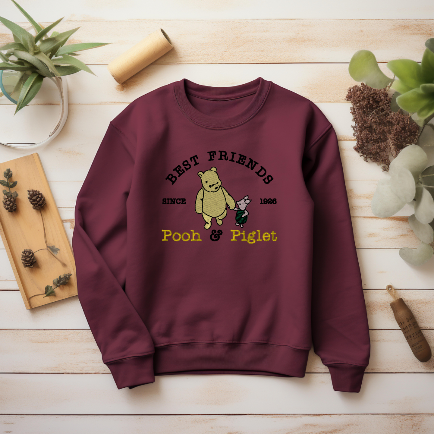 Embroidered Sweatshirt Best Friends Pooh Sweater Mother's Day Gift Soft Comfy Sweater Present Unisex Hoodie Custom Crewneck Sweatshirt