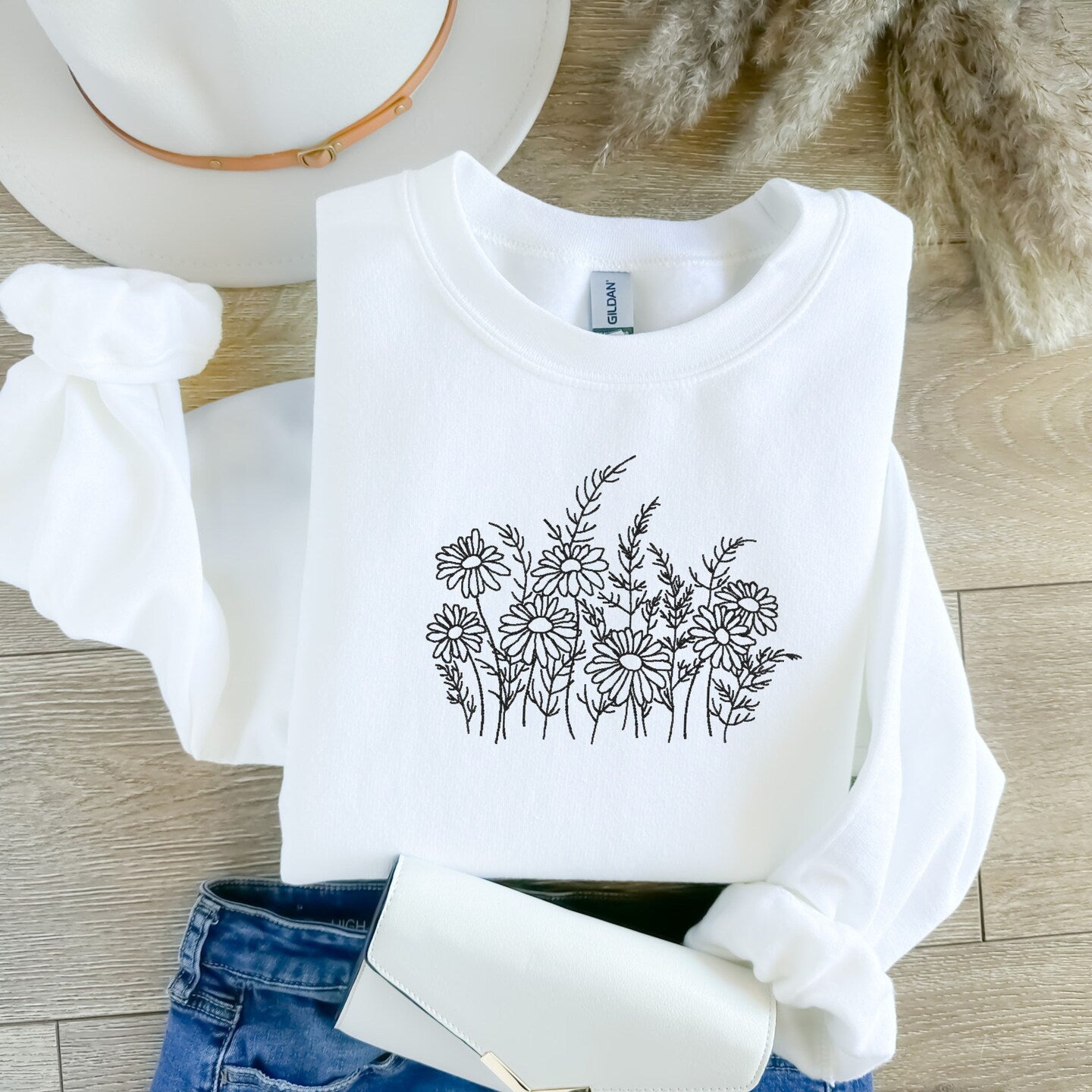 Embroidered Sweatshirt Wildflowers Mother's Day Gift Soft Comfy Mom Sweater Present Unisex Hoodie Custom Crewneck Sweatshirt Nature Lovers