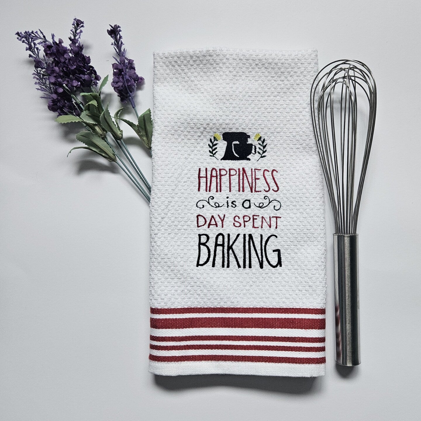 Embroidered Kitchen Towel Happiness Baking Thank You Gift Home Decor Cloth Custom Embroidered Tea Towel Housewarming Present Wedding Gift