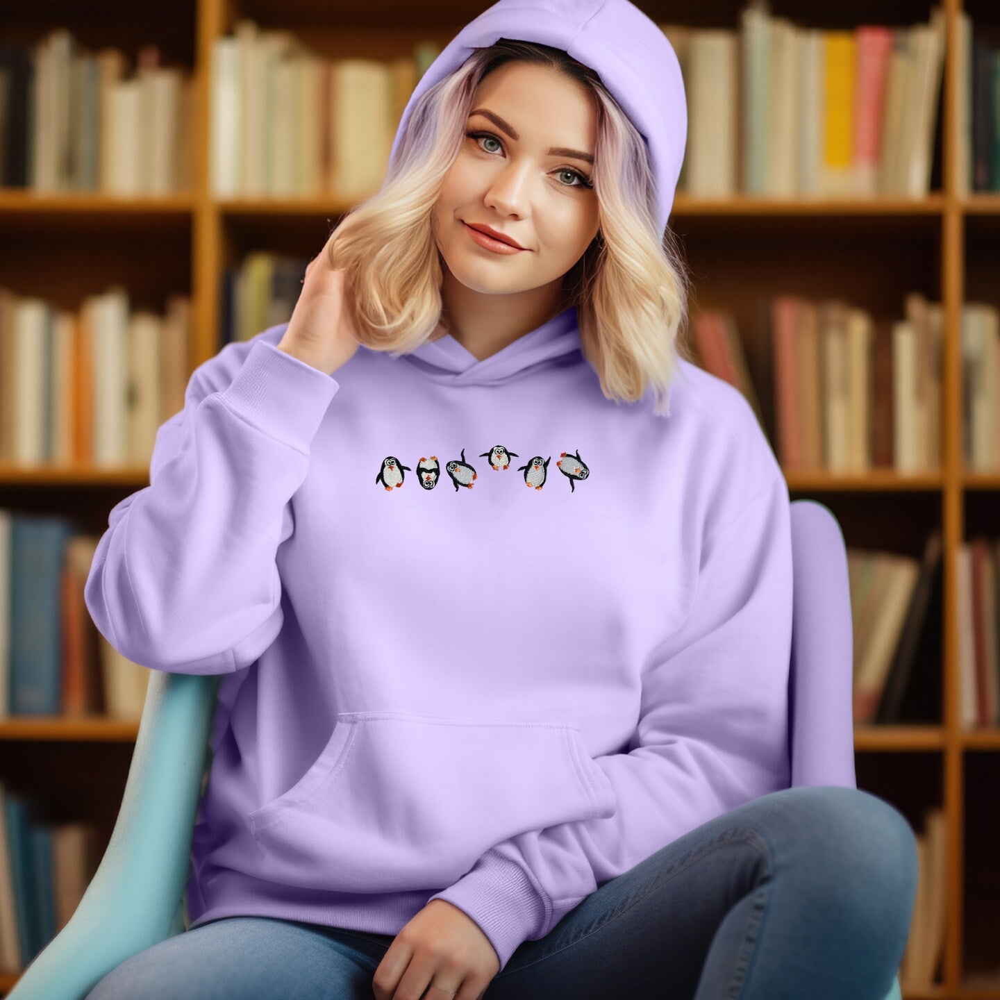 Embroidered Sweatshirt Penguins Sweater Gift Soft Comfy Pullover Present Unisex Hoodie Embroidered Custom Crewneck Sweatshirt for Mom