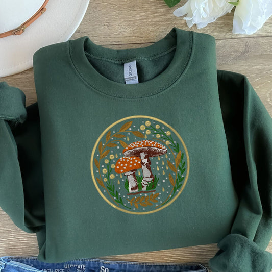 Embroidered Sweatshirt Mushrooms Mother's or Father's Day Sweater Gift Cute Comfy Pullover Present Unisex Hoodie Custom Creweckn