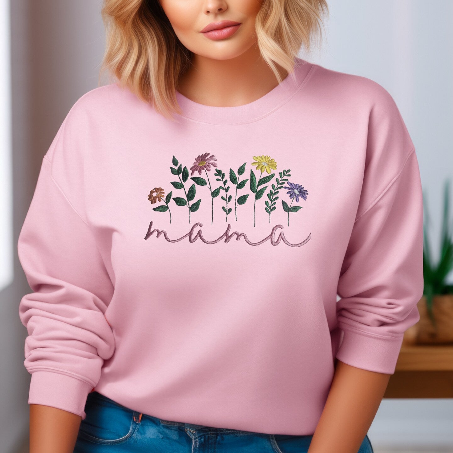 Embroidered Mama Sweatshirt Fun Mother's Day Sweater Gift Soft Comfy Pullover Unisex Hoodie Custom Crewneck