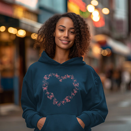 Embroidered Sweatshirt Butterfly Heart Mother's Day Gift Soft Comfy Mom Sweater Present Unisex Hoodie Custom Crewneck Sweatshirt