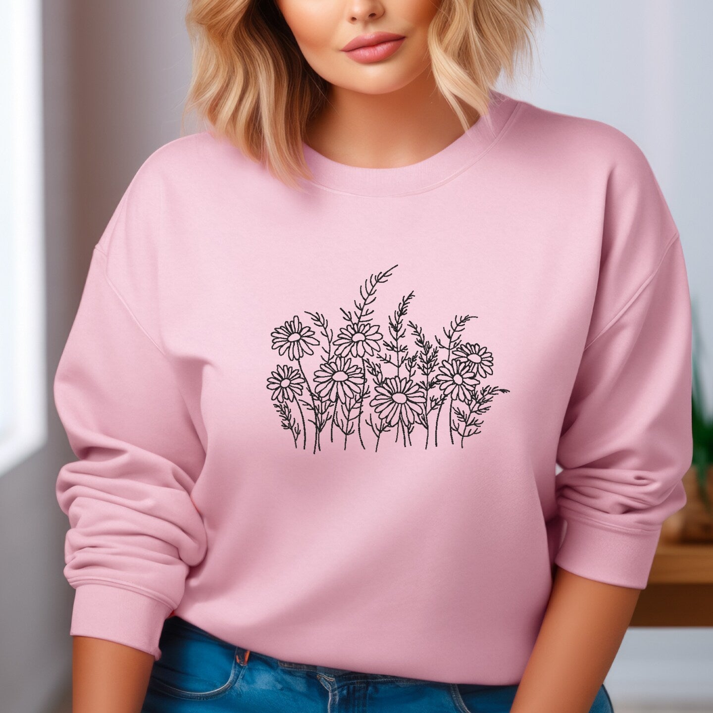 Embroidered Sweatshirt Wildflowers Mother's Day Gift Soft Comfy Mom Sweater Present Unisex Hoodie Custom Crewneck Sweatshirt Nature Lovers