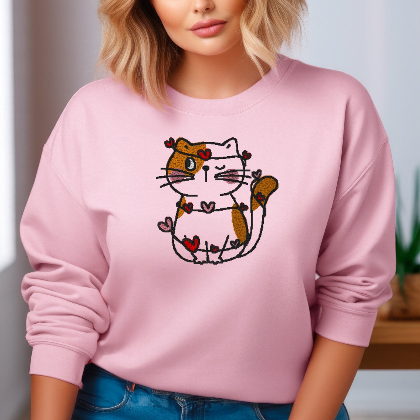 Embroidered Sweatshirt Adorable Cat Pet Lovers Present Mother's Day Gift Soft Comfy Sweater Gift Custom Unisex Hoodie Custom Crewneck