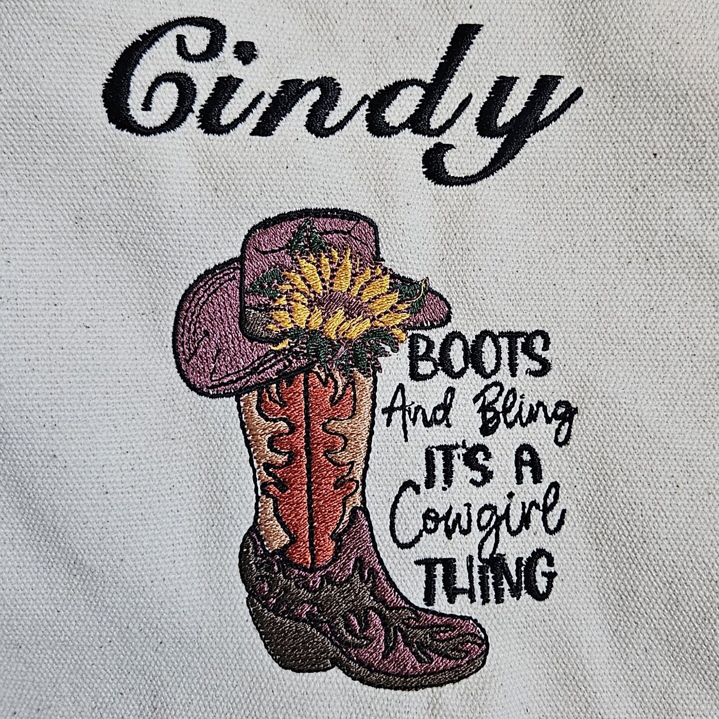 Personalized Embroidered Boots and Bling Canvas Book Bag Reusable Grocery Sack Custom Shopping Bag Canvas Tote for Mom Birthday Gift Bag