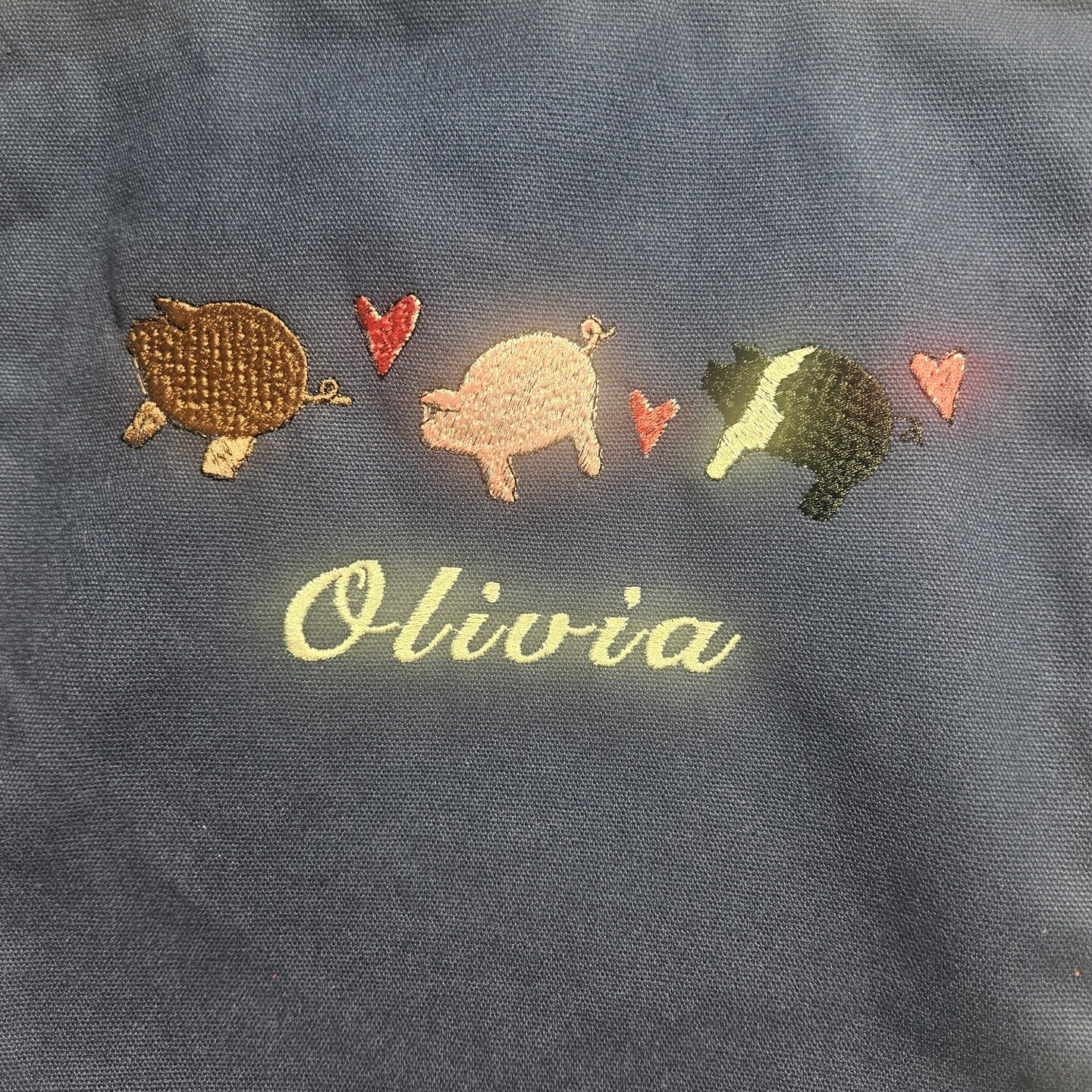 Personalized Embroidered Pigs Canvas Book Bag Reusable Grocery Sack Custom Shopping Bag Canvas Book Tote Mother's Day Gift