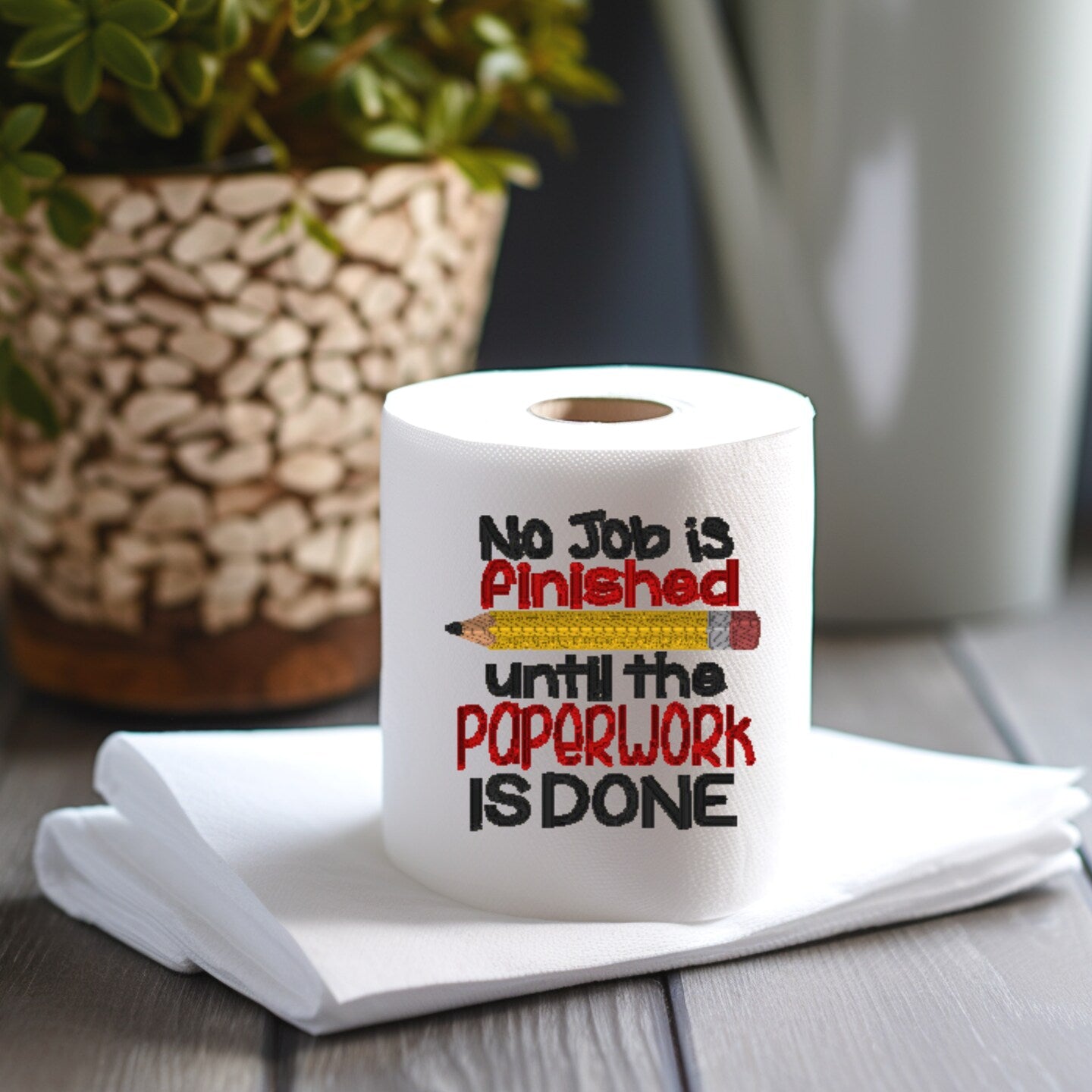 Embroidered Toilet Paper Thank you, Work, Bathroom Decor White Elephant Present Gag Gift TP Decoration