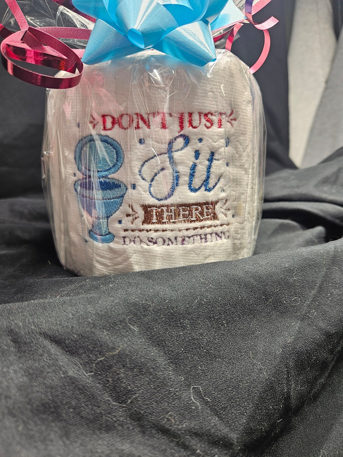 Embroidered Toilet Paper Thank you, Work, Bathroom Decor White Elephant Present Gag Gift TP Decoration