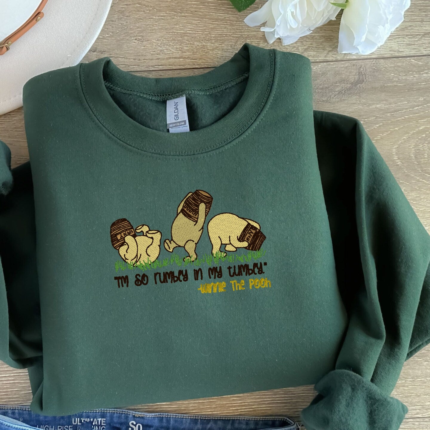 Embroidered Sweatshirt Rumbly in my Tumbly Pooh Sweater Mother's Day Gift Soft Comfy Sweater Present Unisex Hoodie Custom Crewneck Sweatshirt