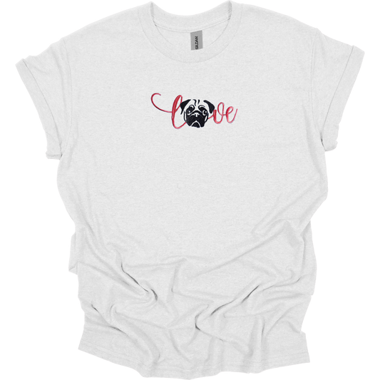 Embroidered T-shirt Love Pug Womens Tee Shirt Gift Unisex Comfy Pullover Shirt Teen Present Embroidered Custom Crewneck T-shirt