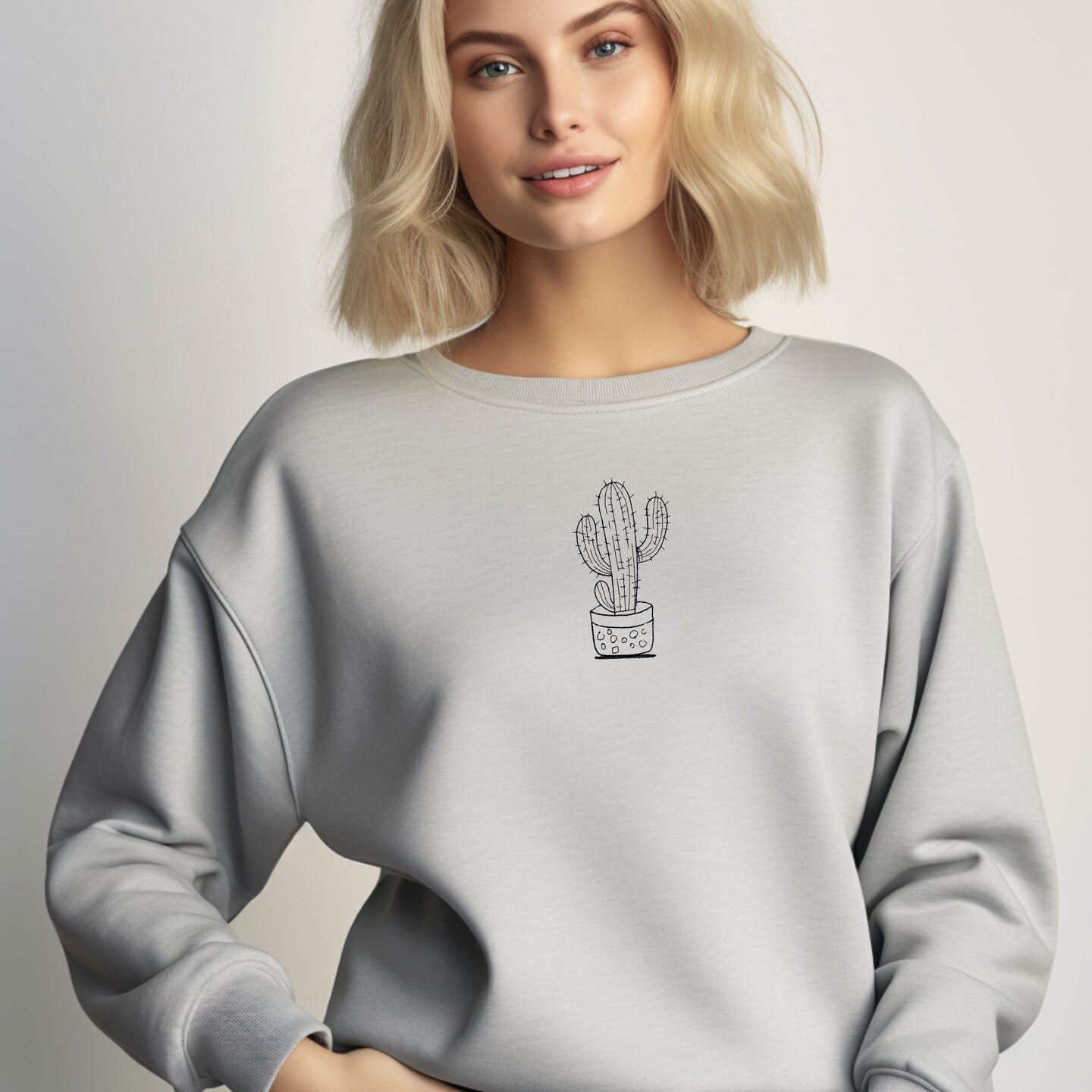 Embroidered Sweatshirt Cactus Womens Sweater Gift Comfy Pullover Unisex Hoodie Embroidered Custom Crewneck Sweatshirt for Mom