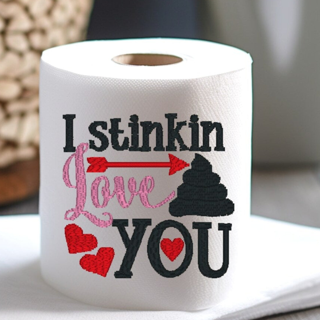 I stinkin love embroidered toilet paper