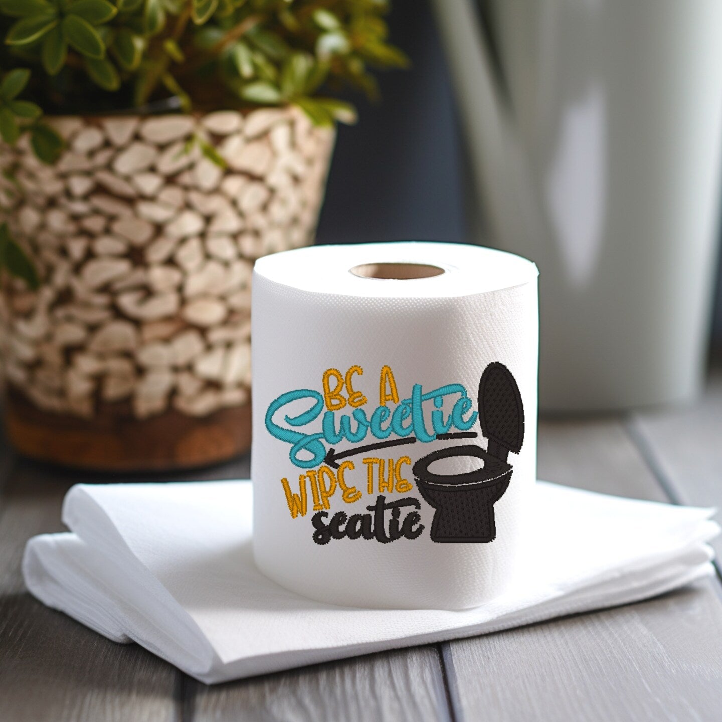 Embroidered Toilet Paper Thank you, Work, Bathroom Decor White Elephant Present Gag Gift TP Decoration