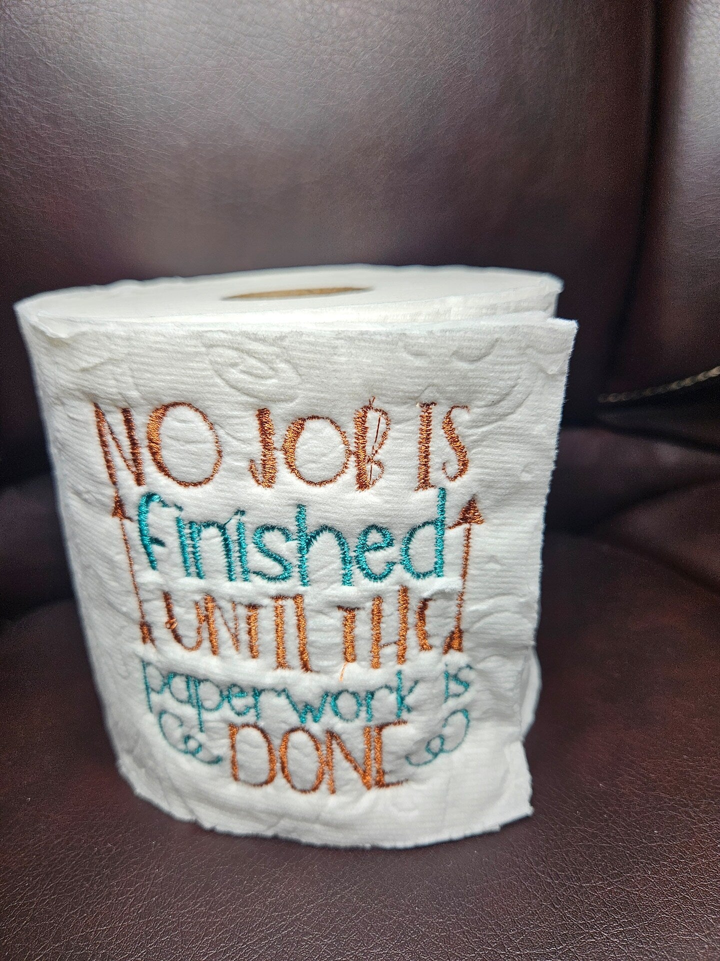Embroidered Toilet Paper Thank you, Work, Bathroom Decor White Elephant Present Gag Gift TP Decoration